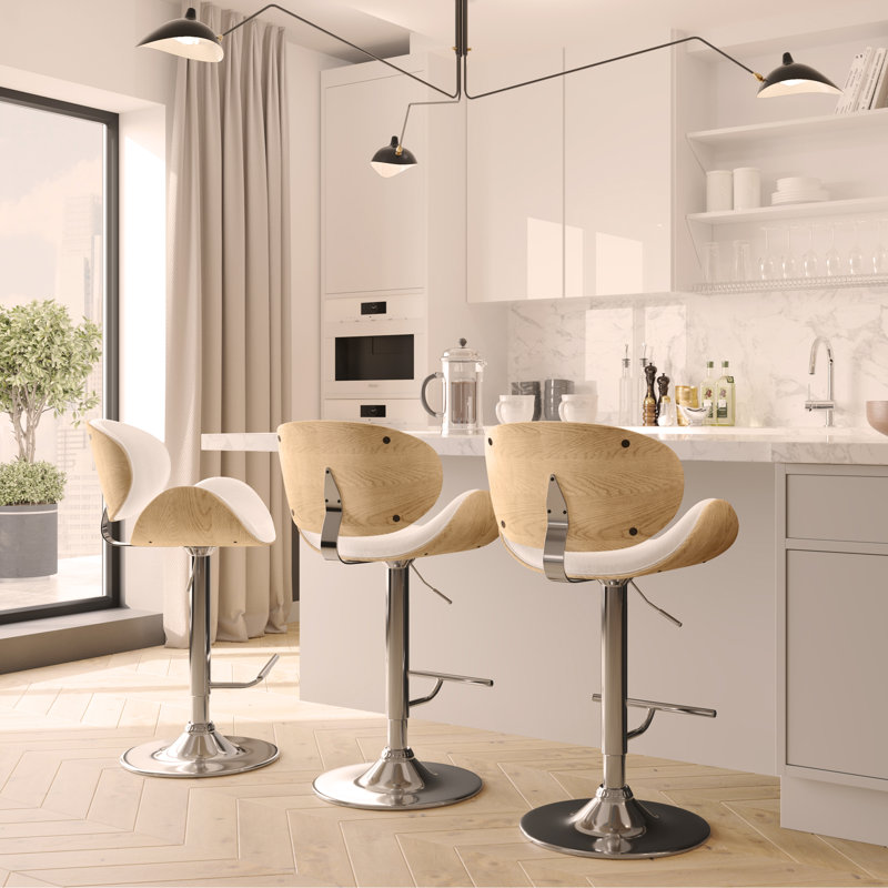 Tabouret de bar pivotant Bentwood , Marron clair, Blanc