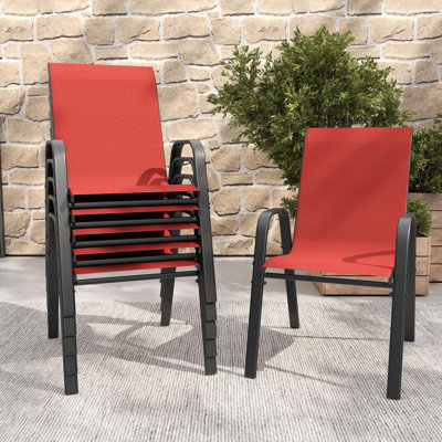 Outdoor Dining Chair Set - Wide Seat 350 Lbs Capacity - Waterproof & Rust-Resistant Teslin Fabric Metal Frame - Ergonomic Lumbar Support - Ideal For Patio, Restaurant, Banquet Hall