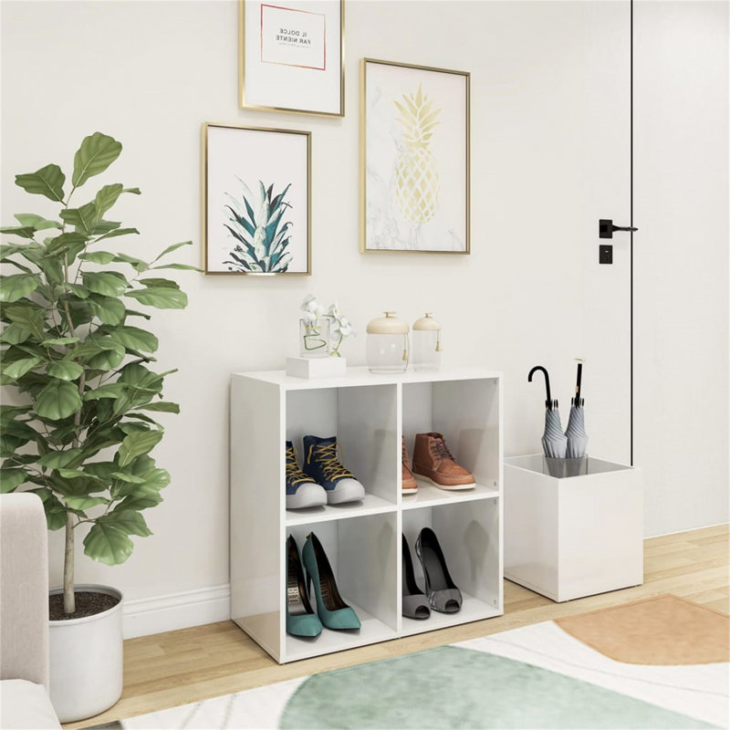 4 Pair Shoe Rack, Gloss White