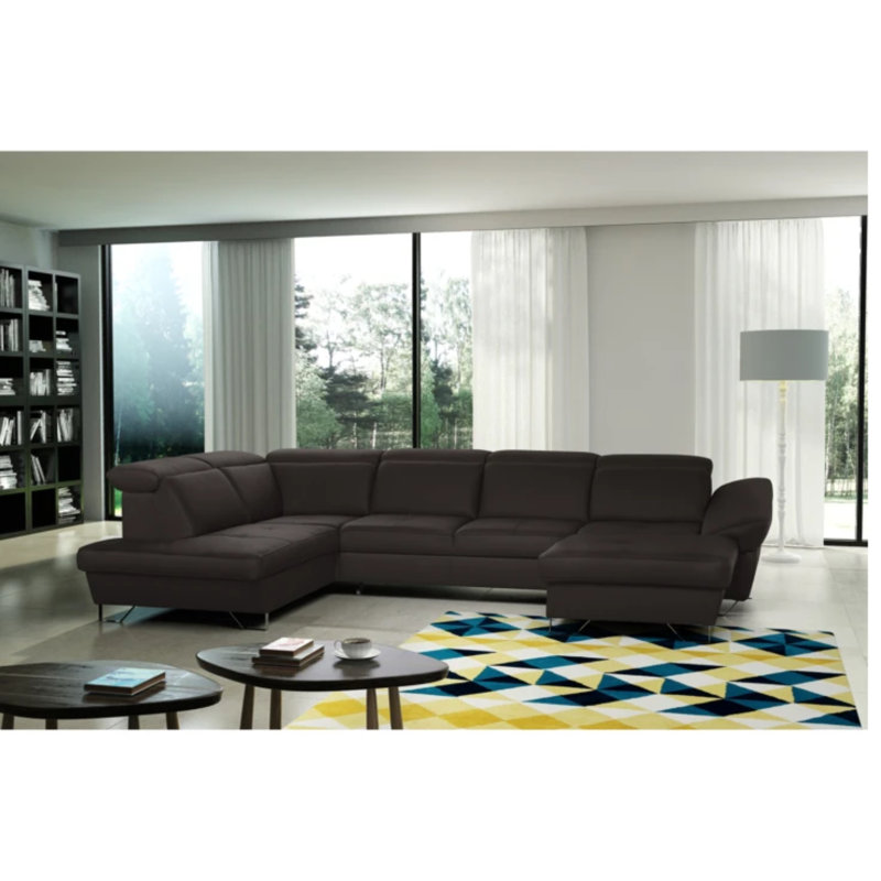 Natron Leather Corner U-form Sofa with Sleeping Function and Storage , Brown, Left Hand Facing