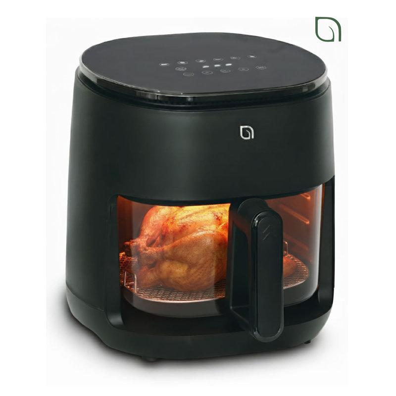 Friteuse à air numérique en verre Willow 5QT fabriquée à partir de plastique recyclé à 99% avec écran tactile numérique - Noir