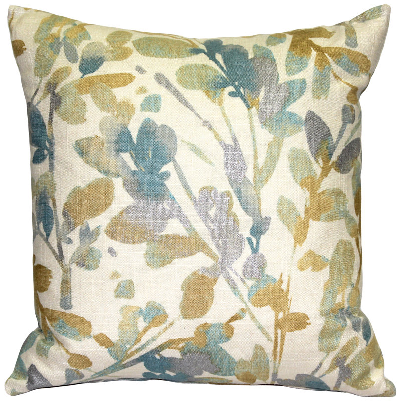 Leaf Graphite Floral Linen Throw Pillow, Blue