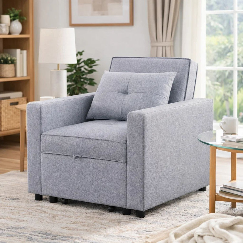 Chaise convertible en lin 33,25 po de largeur, Mélange de polyester gris clair