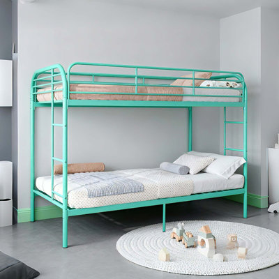 Heavy Duty Twin Over Twin Bunk Bed with Double Ladders and Full-Length Guardrail