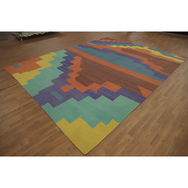 Tapis oriental coloré en laine 9 x 12