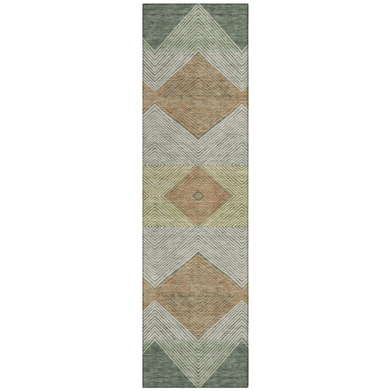 Machine Washable Indoor/Outdoor Chantille ACN2545 Geometric Rug, Basil, Runner 2'3" x 7'6"