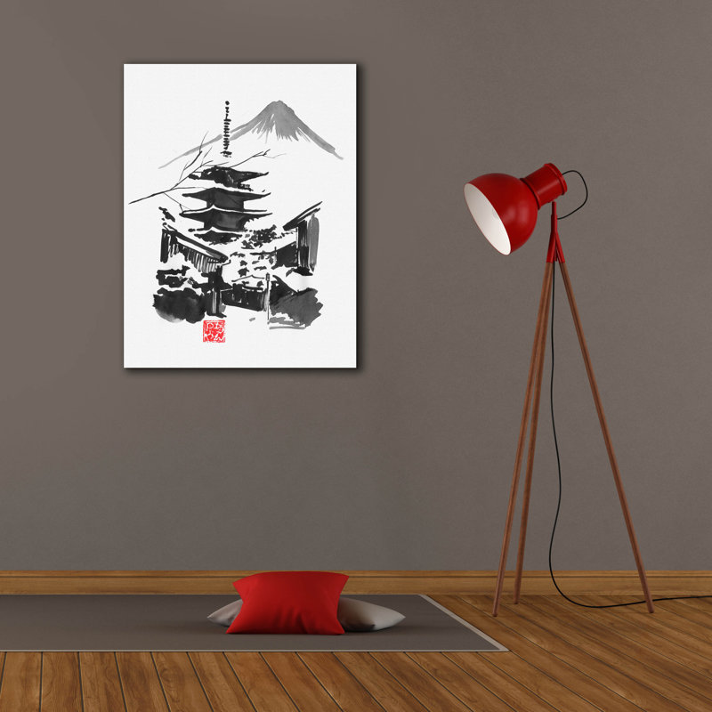 'Fuji San And Temple' by Pechane, Canvas Wall Art, 34" H x 26" W x 1.5" D