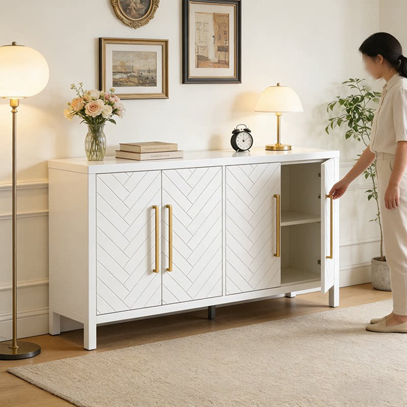 Armoire latérale de style Mid-Century, H 31,5 po x l 55,11 po x P 15,75 po, Crème