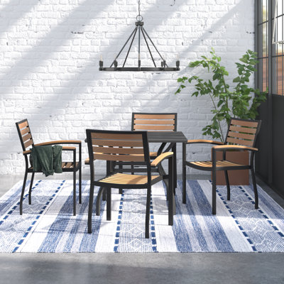 Saville All-Weather Aluminum Patio Chairs with Faux Teak Slats by Trent Austin Design