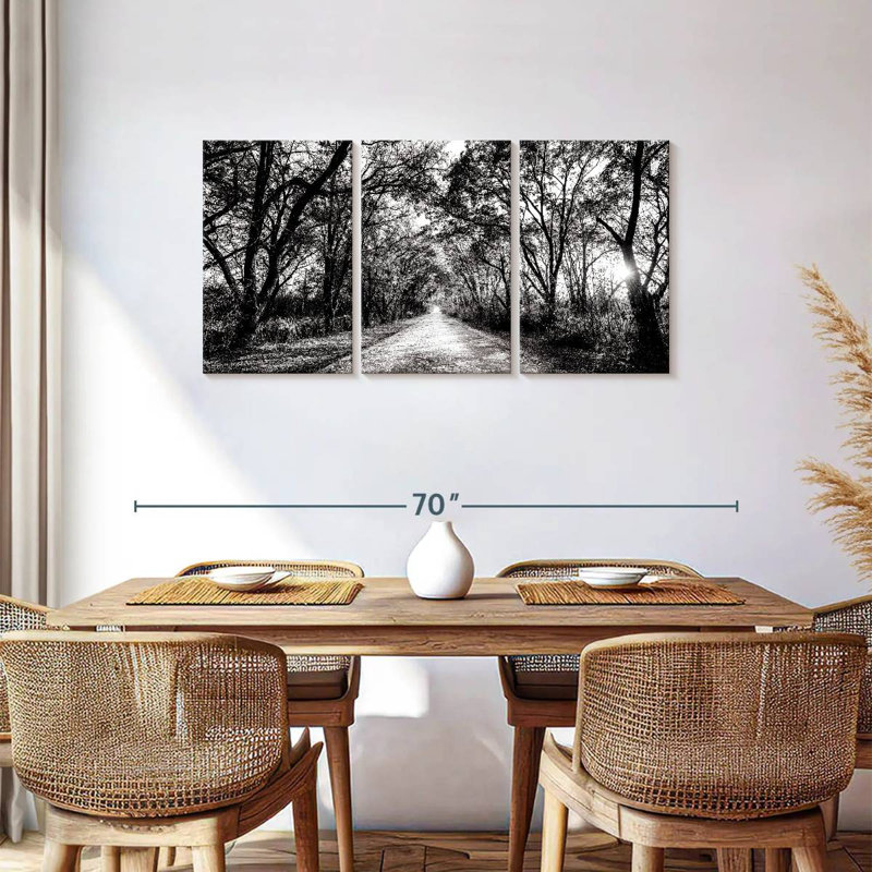 Ensemble de 3 pièces sur toile Trees BW Forest Path, H 27 po x l 56 po x P 1,25 po