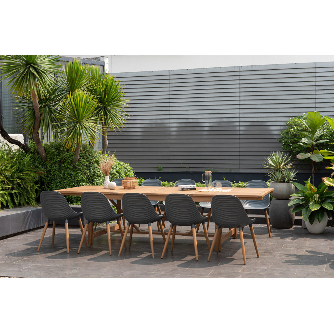 Clegg Patio 11pc Teak Finish Outdoor Furniture Dining Set George Oliver