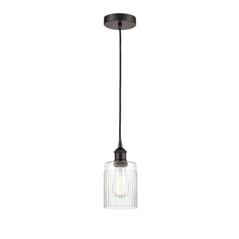 Luminaire suspendu cylindrique à 1 lumière Kamena, Transparent, Bronze huilé