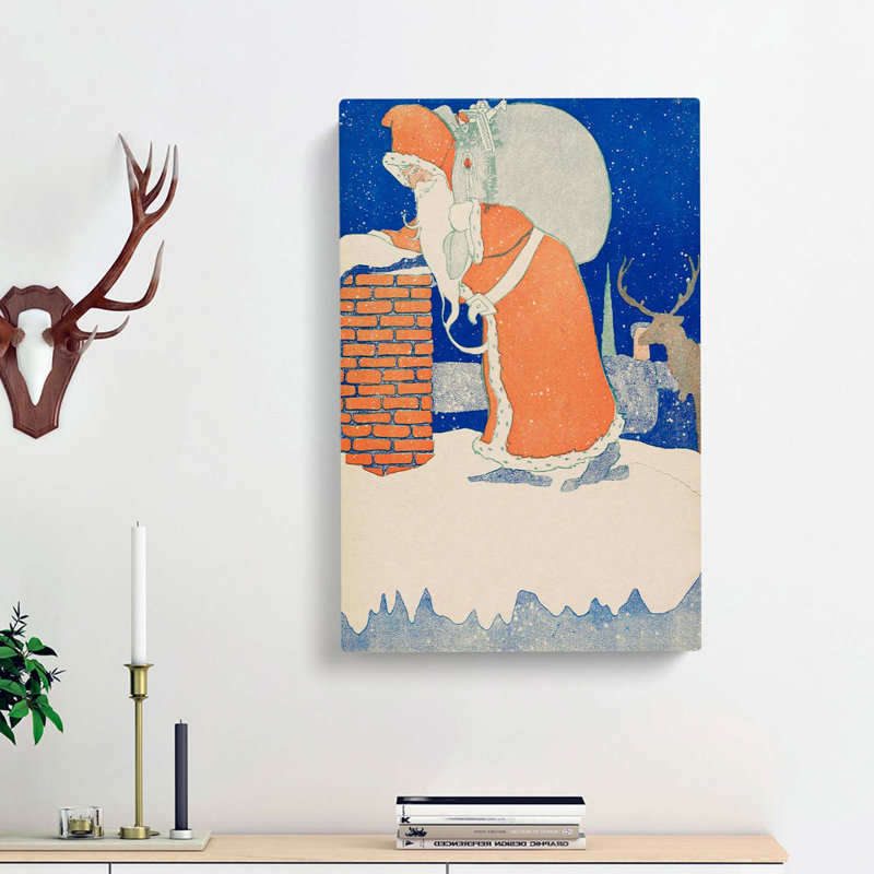 Father Christmas with Reindeer - Wrapped Canvas, 91cm H x 60cm W x 3cm D