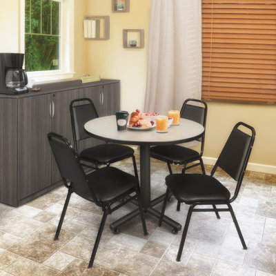 Kobe Round X-Base Breakroom Table, 4 Restaurant Stack Chairs