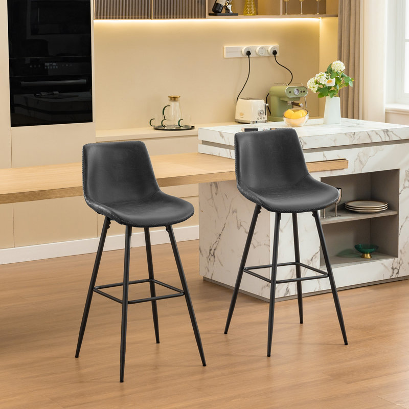 Tabouret de comptoir moderne en similicuir, Gris Heather, Tabouret de bar (siège d'une hauteur de 28 po), 2