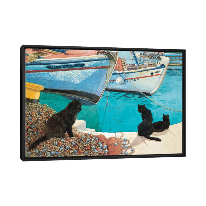 « looking the fish », impression sur toile, H 18 po x l 26 po x P 1,5 po, Pas de tapis, Toile avec cadre noir