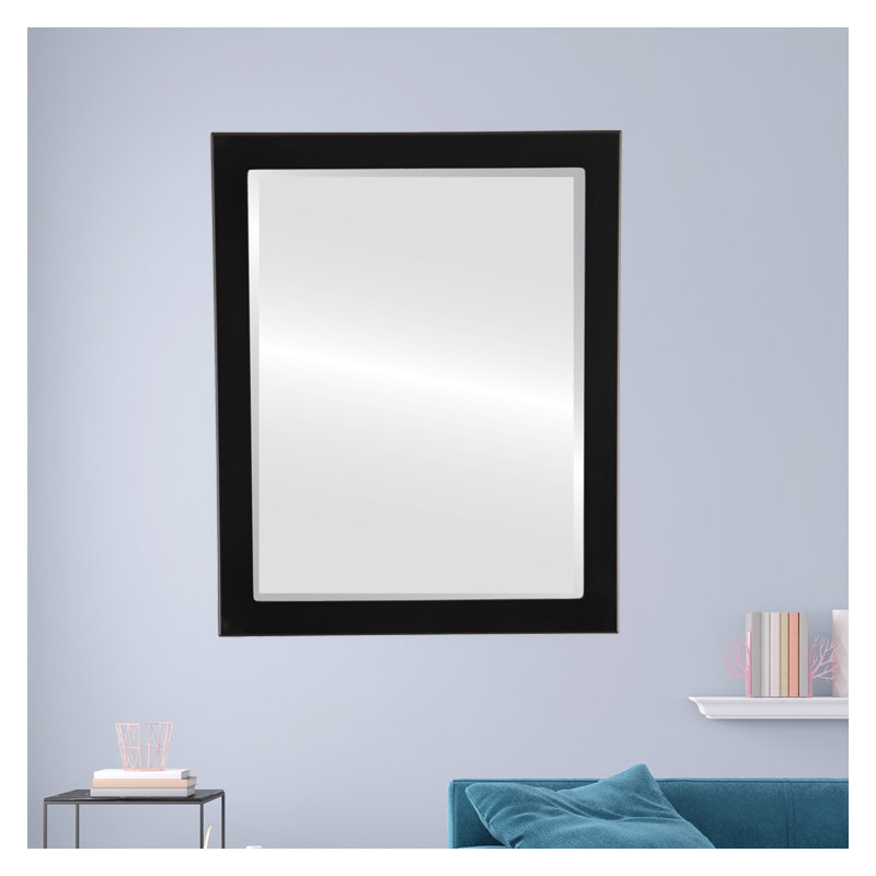 Akien Wood Flat Wall Mirror, 25" H x 19" W, Matte Black