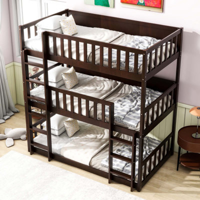 Twin Size Triple Rubber Wood Bunk Bed