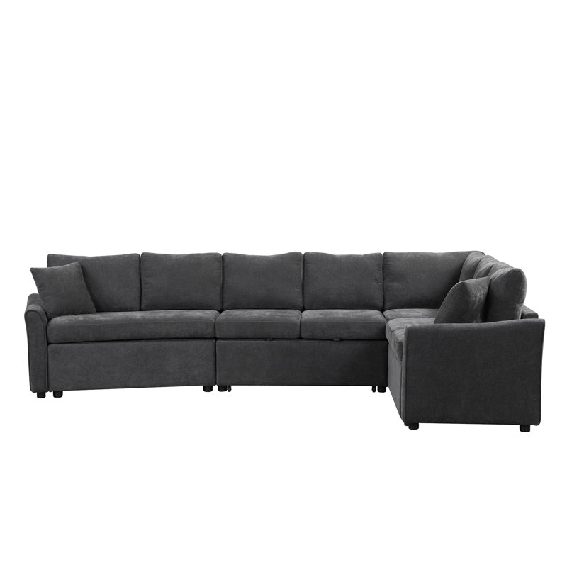 124.8"L-Shaped Sofa Convertible Sofa Bed Pull Out Sofa Sleeper With Two Back Pillows, Gray Chenille