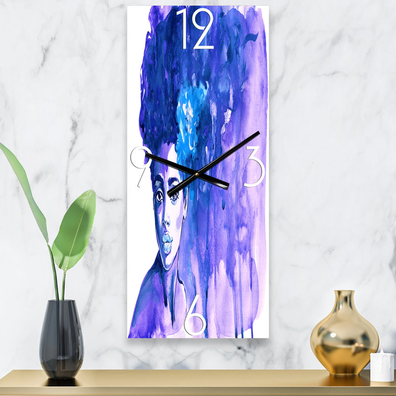 Glorious Blue Portrait of African American Woman - Horloge murale moderne, Petit