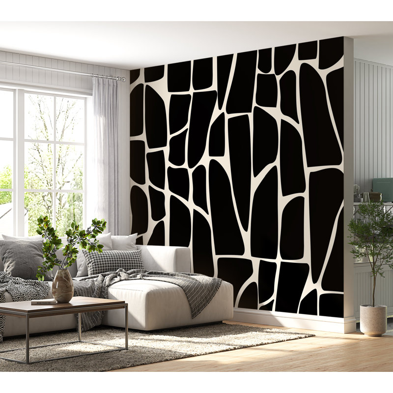 Murale abstraite pelez et collez Lakaisha - Motif géométrique noir, L 96 po x l 180 po