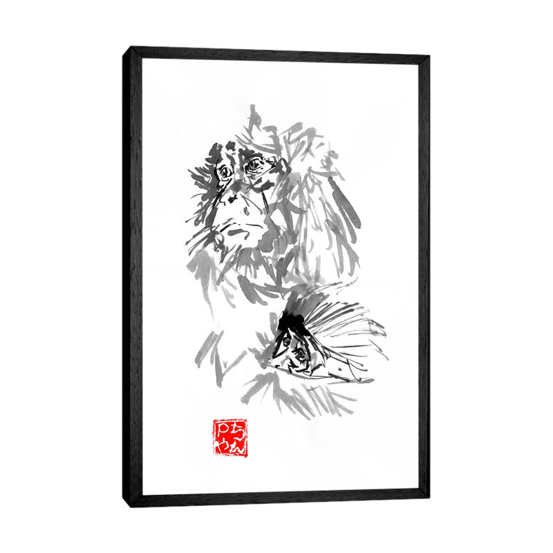 Monkey Family by Péchane - Painting on Canvas, 66.04 cm H x 45.72 cm W, Black Framed