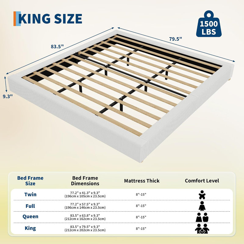 Cloud Bed Frame, No Box Spring Needed, King, White