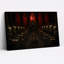 Squelettes gothiques assis à une longue table avec une toile rouge d'Halloween-264795109