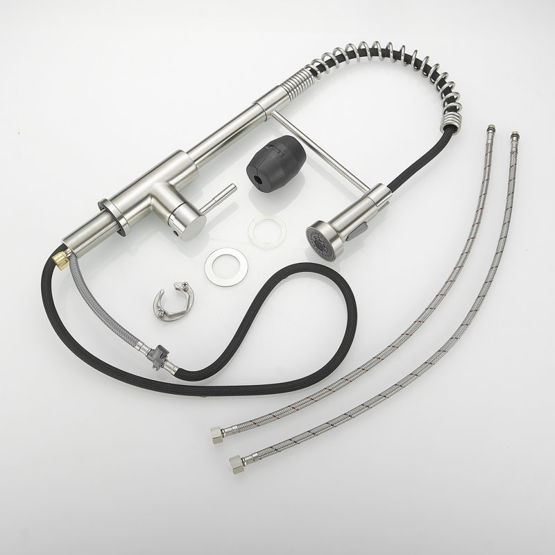Robinet de cuisine moderne en nickel brossé avec douchette extractible, rotation à 360 degrés, facile à nettoyer et à gérer efficacement