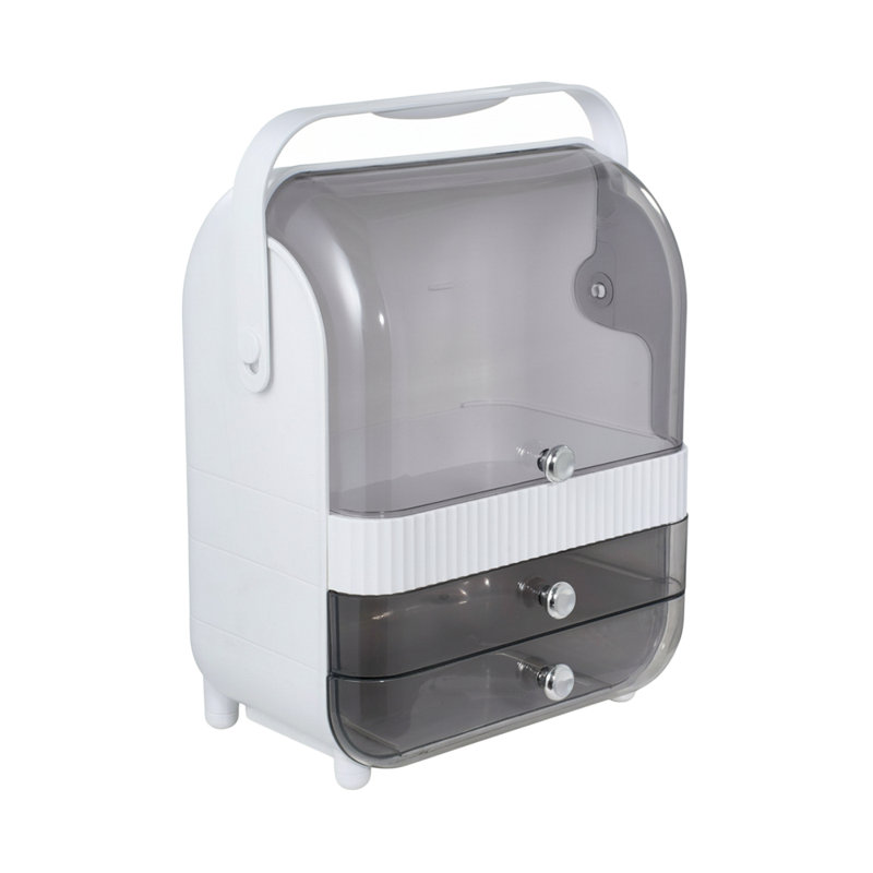 Plastic Makeup Organiser, White/Grey