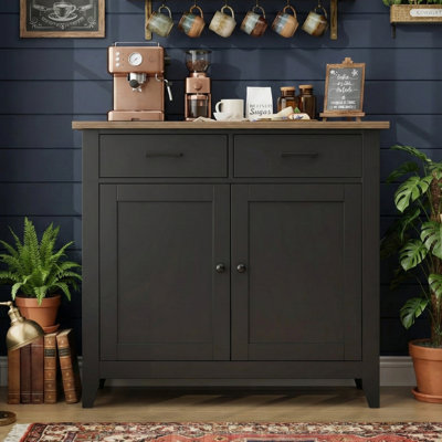Armoire de cuisine, 2 tiroirs + 2 portes, noir / brun, l 48 po