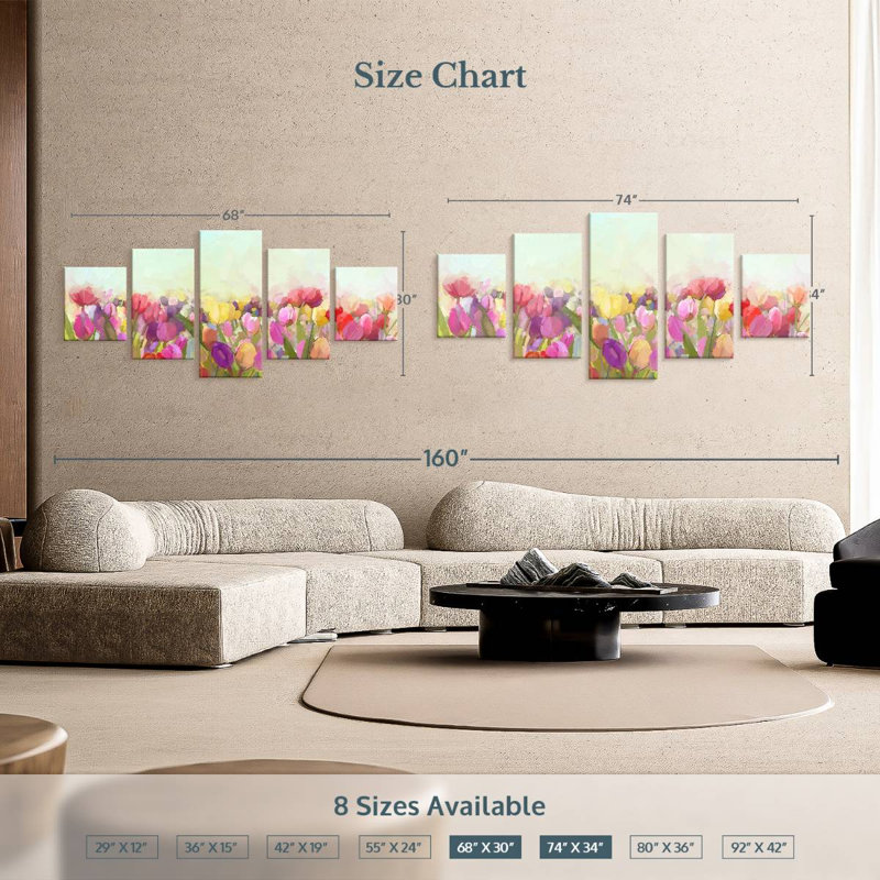 Abstract Meadow Tulips, 34" H x 74" W