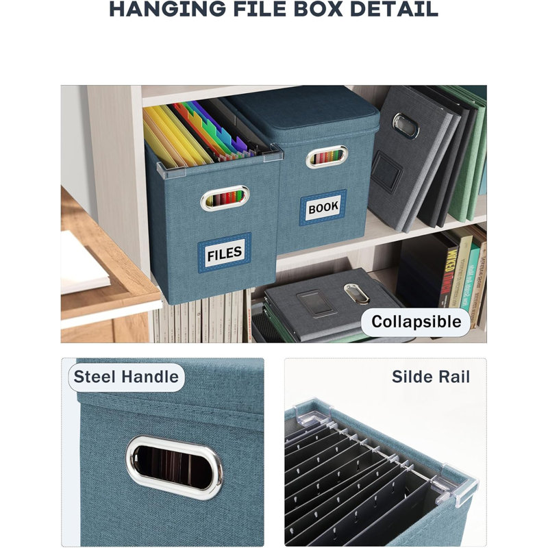 File Organizer Box with Lid, Hanging Filing File Box with Mesh Pocket