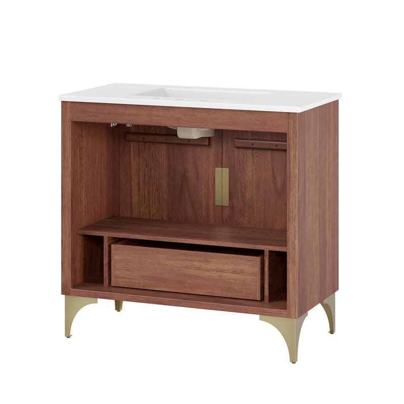 Daylight 36" Walnut Mango Wood Bathroom Vanity with Ceramic Sink