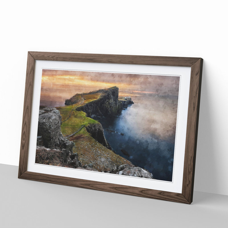 Isle of Skye in Scotland - Picture Frame Painting, 27cm H x 36cm W x 2cm D, Walnut