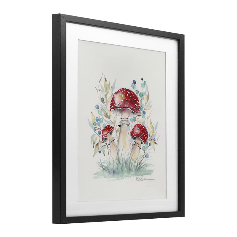 «Toadstool Mushroom Trio», reproduction encadrée sous verre, conception de Cady, Cadre noir minuit, H 16 po x l 13 po