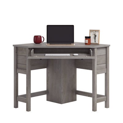 Bureau d'ordinateur en coin Coastal avec plateau coulissant pour clavier, finition brune