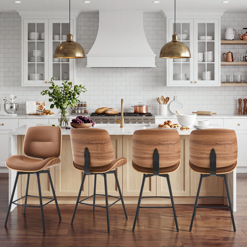 Tabouret de comptoir pivotant en similicuir, Brun