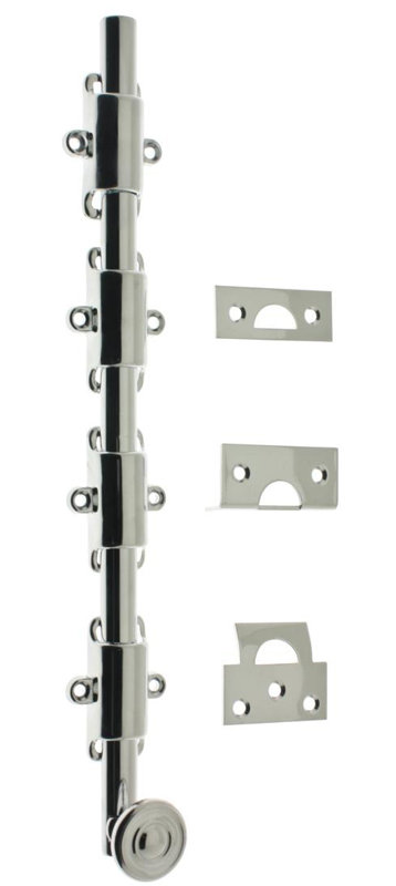 Solid Brass 24" Heavy Duty Surface Bolt, Polished Chrome