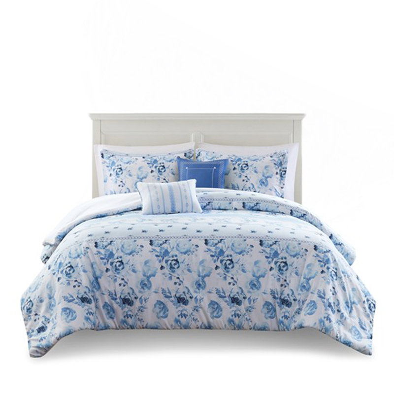 Full/Queen Floral Striped Comforter Set