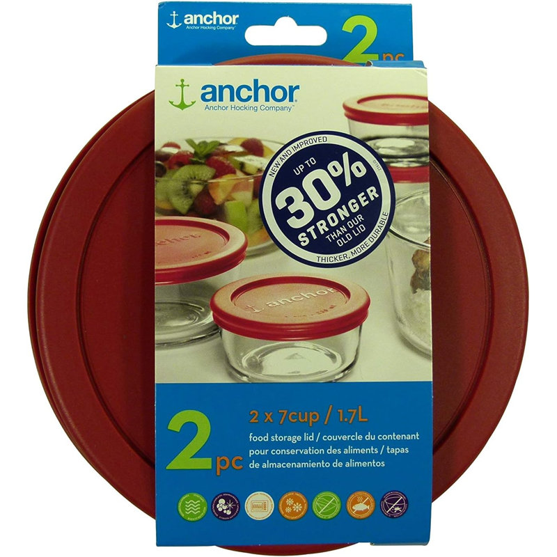 Anchor Hocking 30% Stronger Replacement Lid 2 x 7 Cup / 1.7 L / 1.75 qt, Red, Round, Improved