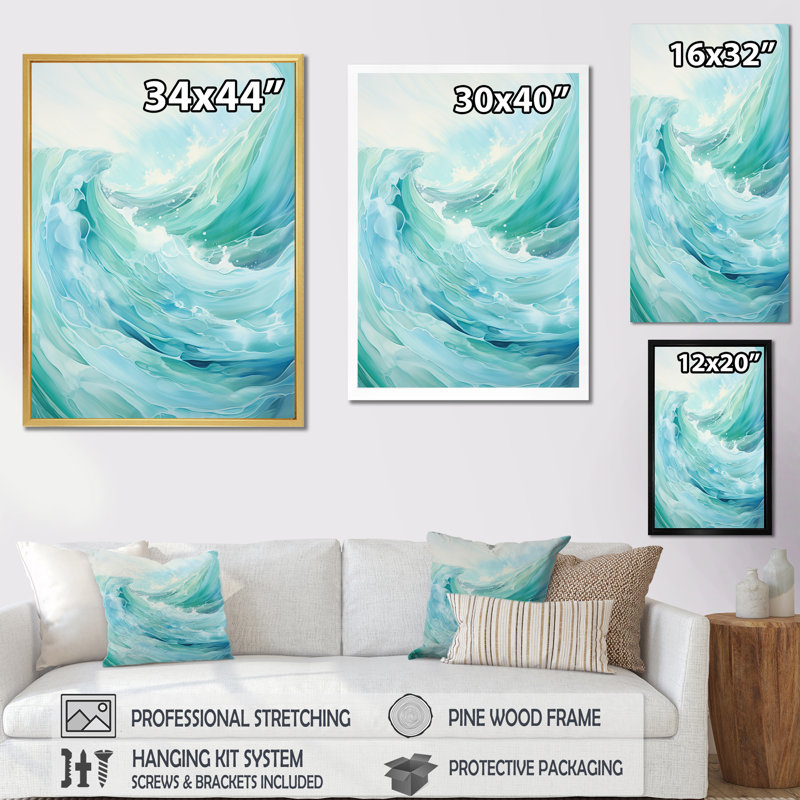 Tempête sarcelle et vague II sur toile, Cadre flottant naturel, H 32 po x l 24 po x P 1 po