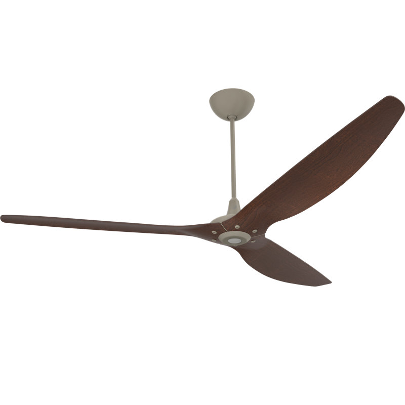 Haiku Smart Outdoor Downrod Ceiling Fan, 84 inches, Satin Nickel with Cocoa Aluminum Blades