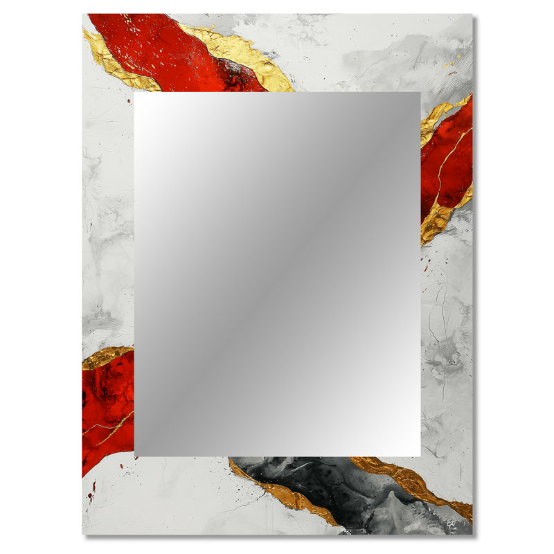 Fractal Volcano And Stone Energy III - Fractals Unique Mirror, Red Large Wall Mirror, Printed Metal Art, 40" x 30"