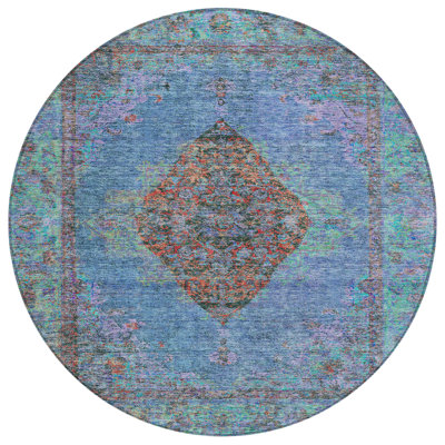 Machine Washable Indoor/Outdoor Xhevrie Blue Rug