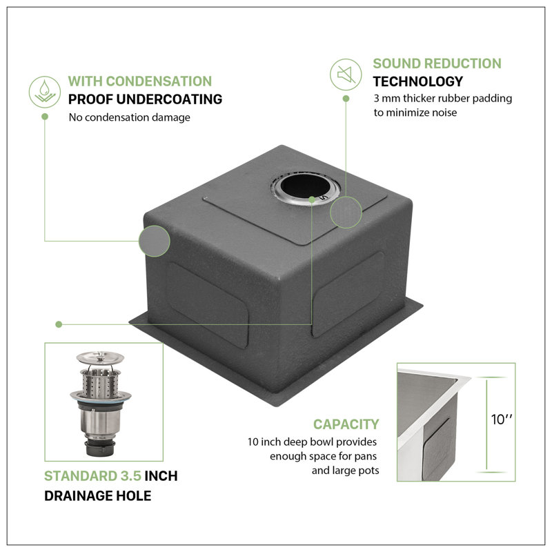 15 Inch Undermount Sink - 15"X17"X10" Undermount Stainless Steel Kitchen Sink 16 Gauge Single Bowl Kitchen Sink 10 Inch Deep Bar/Prep Sink Basin