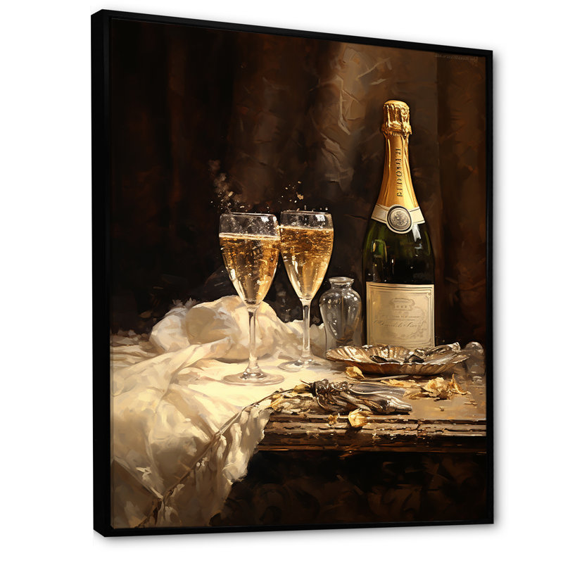 Cellars Silence Champagne Bottle - Art mural sur toile vin et champagne, Cadre flottant noir, H 32 po x l 24 po x P 1 po