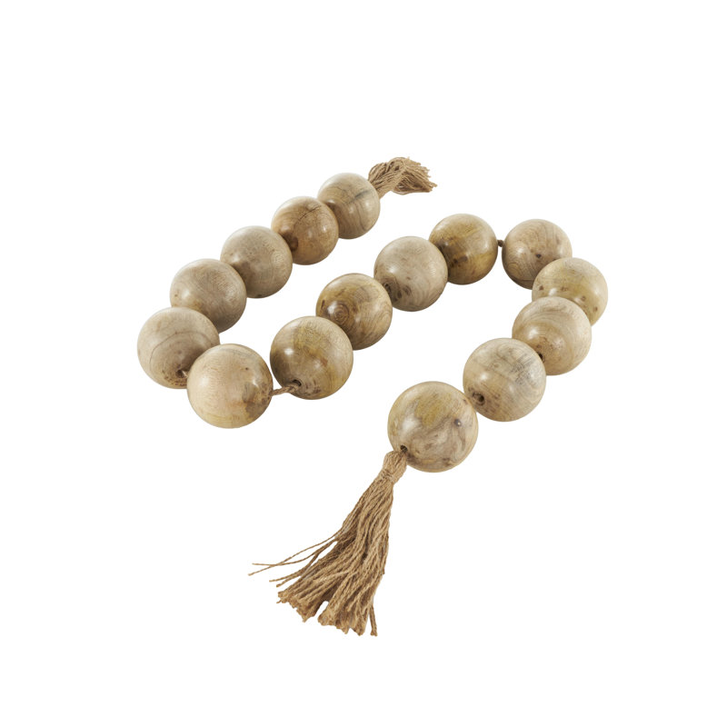 Cole And Grey Mango Wood Handmade Round Extra Long Orb Beaded Garland With Tassel With Knotted Jute And Accents