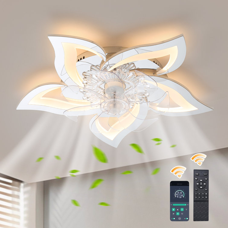 Izzabella 24.6" 7 - Blade LED Dimmable Flush Mount Ceiling Fan with Light and Remote