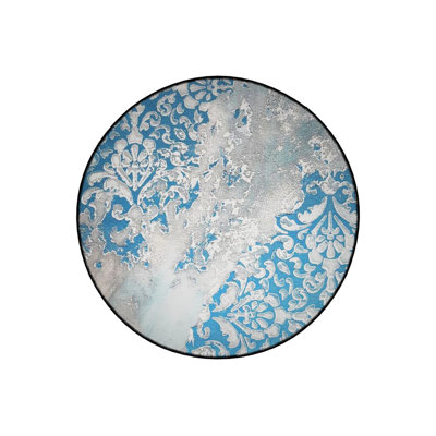 Blue Gray Themed Motif Traditional Patterned Round Woven Base Vintage Decorative Carpet